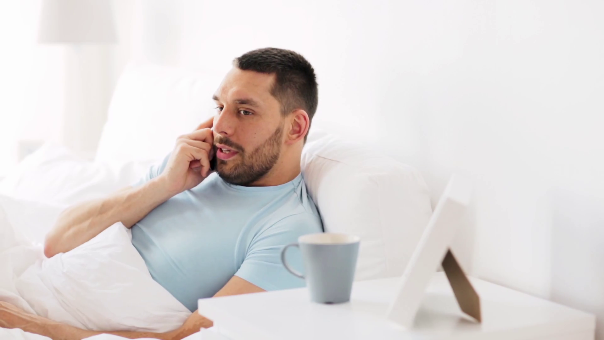 Technology, Communication And People Concept   Happy Man Calling On Smartphone In Bed At Home Stock Video Footage   Videoblocks - Man Calling, Transparent background PNG HD thumbnail