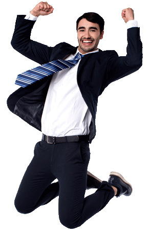 Shoot Up Your Productivity! - Man Jumping For Joy, Transparent background PNG HD thumbnail