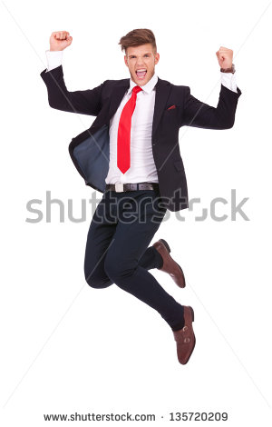 Young Business Man Jumping In The Air And Cheering Loud. Isolated On White Background - Man Jumping For Joy, Transparent background PNG HD thumbnail