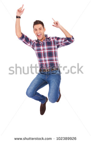 Young Casual Man Jumping For Joy On White Background - Man Jumping For Joy, Transparent background PNG HD thumbnail