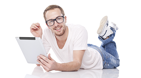 Young Man Using Tablet Computer And Lying On The Floor - Man Lying Down, Transparent background PNG HD thumbnail