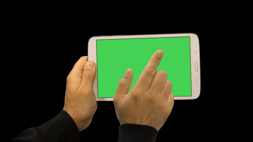 A Male Hand Making Various Touch Gestures On A Tablet. Full Hd Footage With Alpha - Man On Computer, Transparent background PNG HD thumbnail