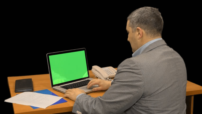 A Man Typing On A Laptop Computer With A Green Screen. Over The ShoulderFull HD Shot, Footage With Alpha Channel. File Format - Mov Codeck - PNG Alpha , Man On Computer PNG HD - Free PNG