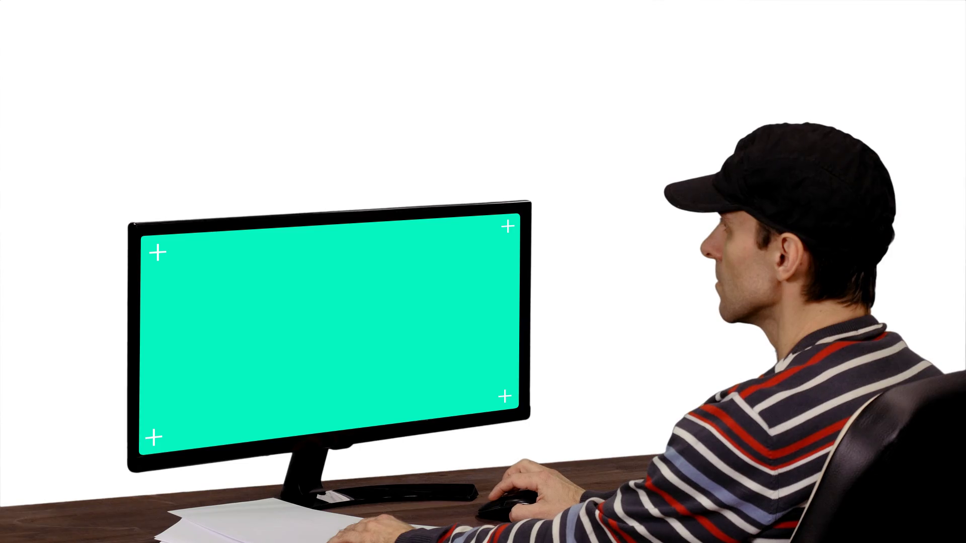 A Man Working On Computer With Mockup Green Screen, Alpha Channel Stock Video Footage   Videoblocks - Man On Computer, Transparent background PNG HD thumbnail