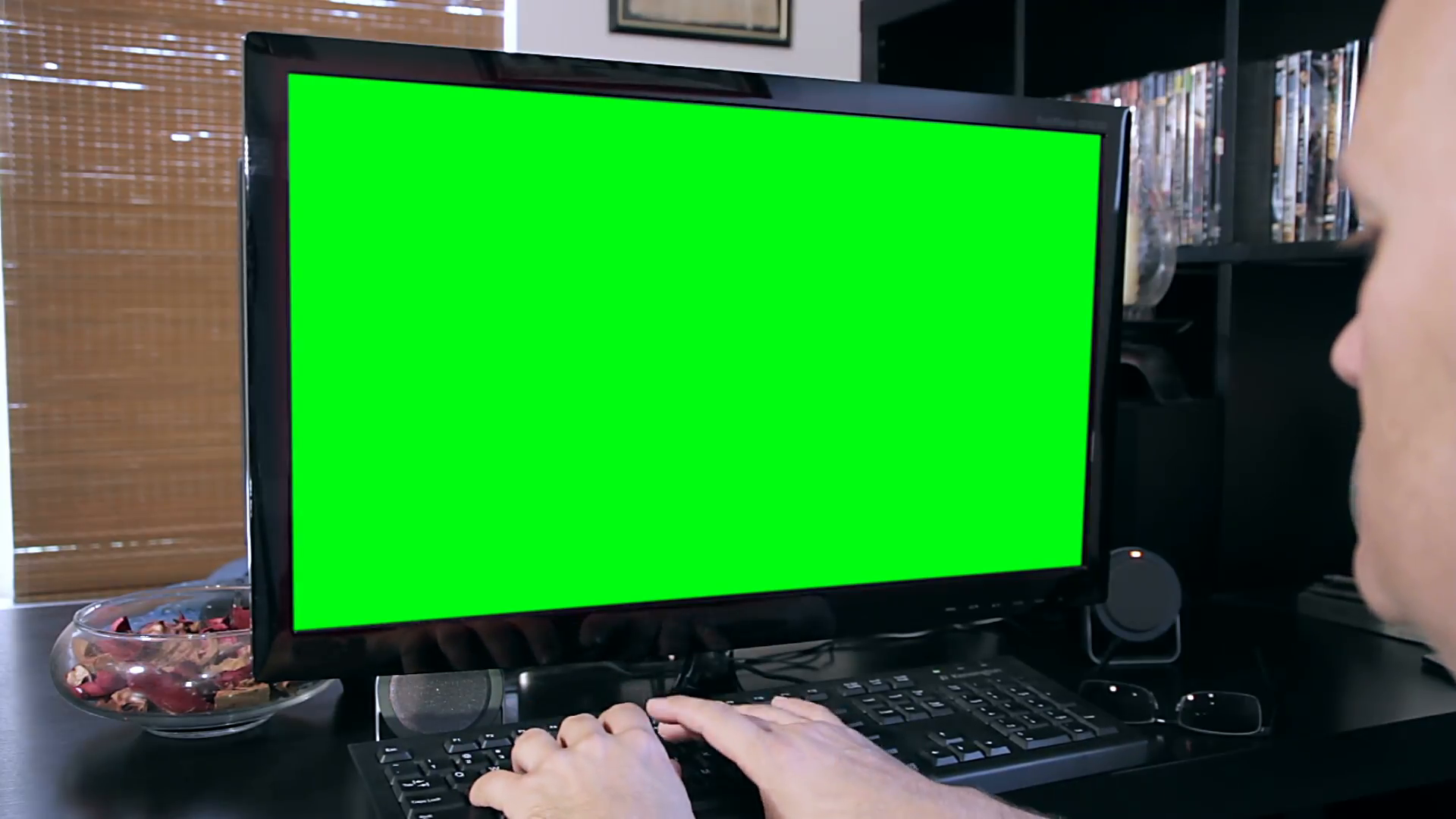 Over The Shoulder Shot Of A Man Using A Computer With A Key Green Screen. Stock Video Footage   Videoblocks - Man On Computer, Transparent background PNG HD thumbnail