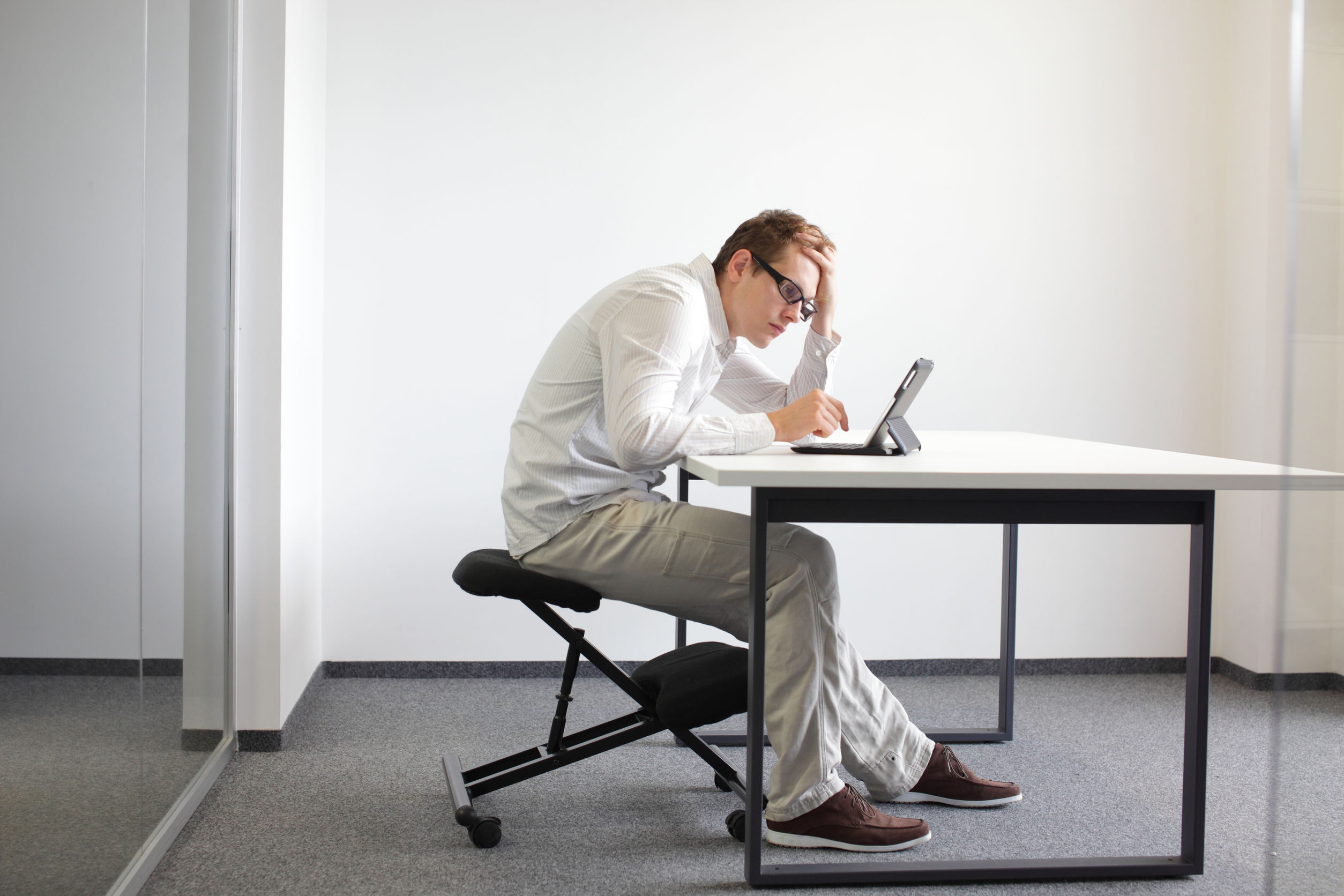 Keeping A Healthy Back At The Office - Man Sitting At Desk, Transparent background PNG HD thumbnail