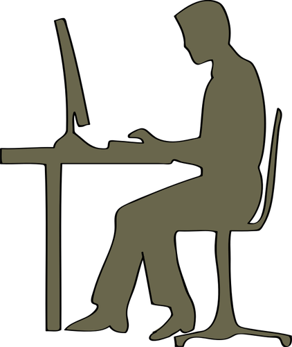 Silhouette Of Man Sitting At Computer Desk Vector Clip Art - Man Sitting At Desk, Transparent background PNG HD thumbnail