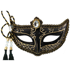 Black And Gold Tassel Venetian Masquerade Mask - Masquerade Mask, Transparent background PNG HD thumbnail
