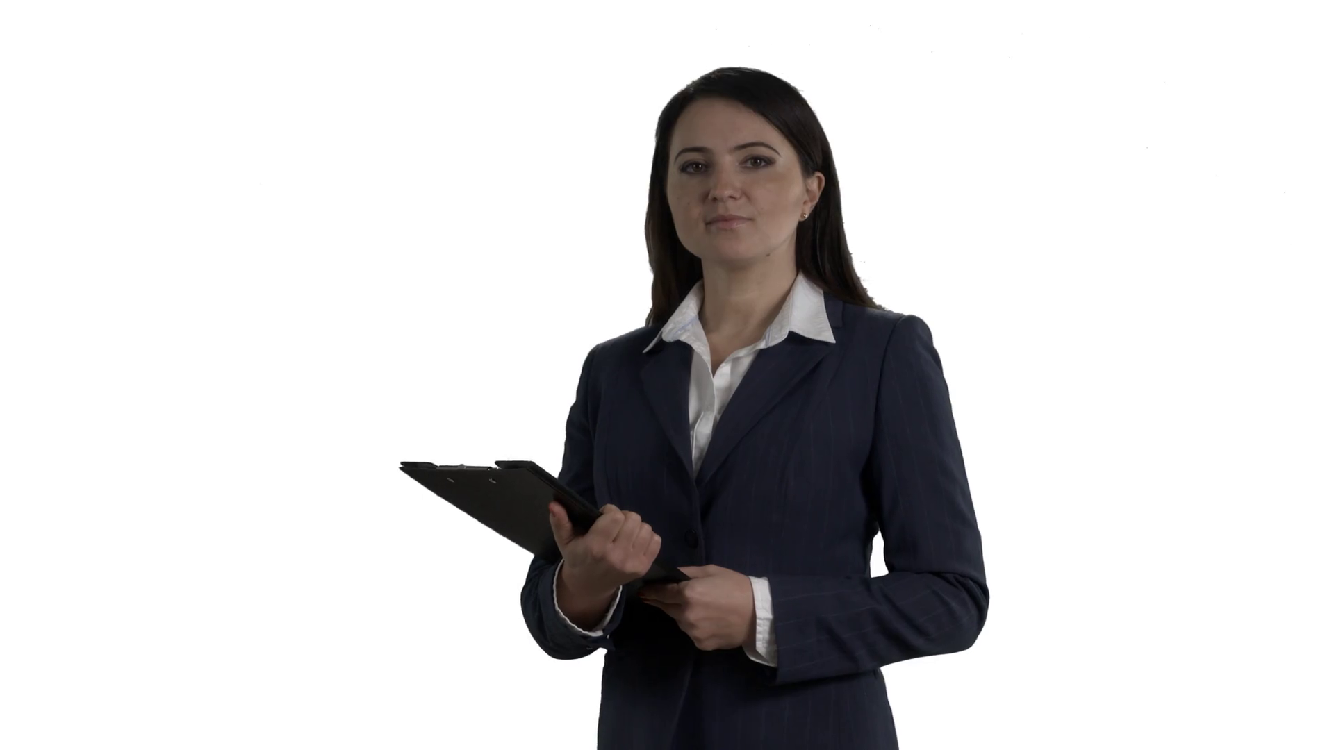 Business Woman With Folder For Papers During A Presentation Or Meeting Talking To Camera On White Background. 4K Footage Png With Alpha Channel. - Meeting, Transparent background PNG HD thumbnail