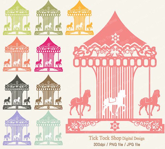Merry Go Round Colrlful Set 2(6 Inch) Clip Art   Carousel - Merry Go Round Carnival, Transparent background PNG HD thumbnail