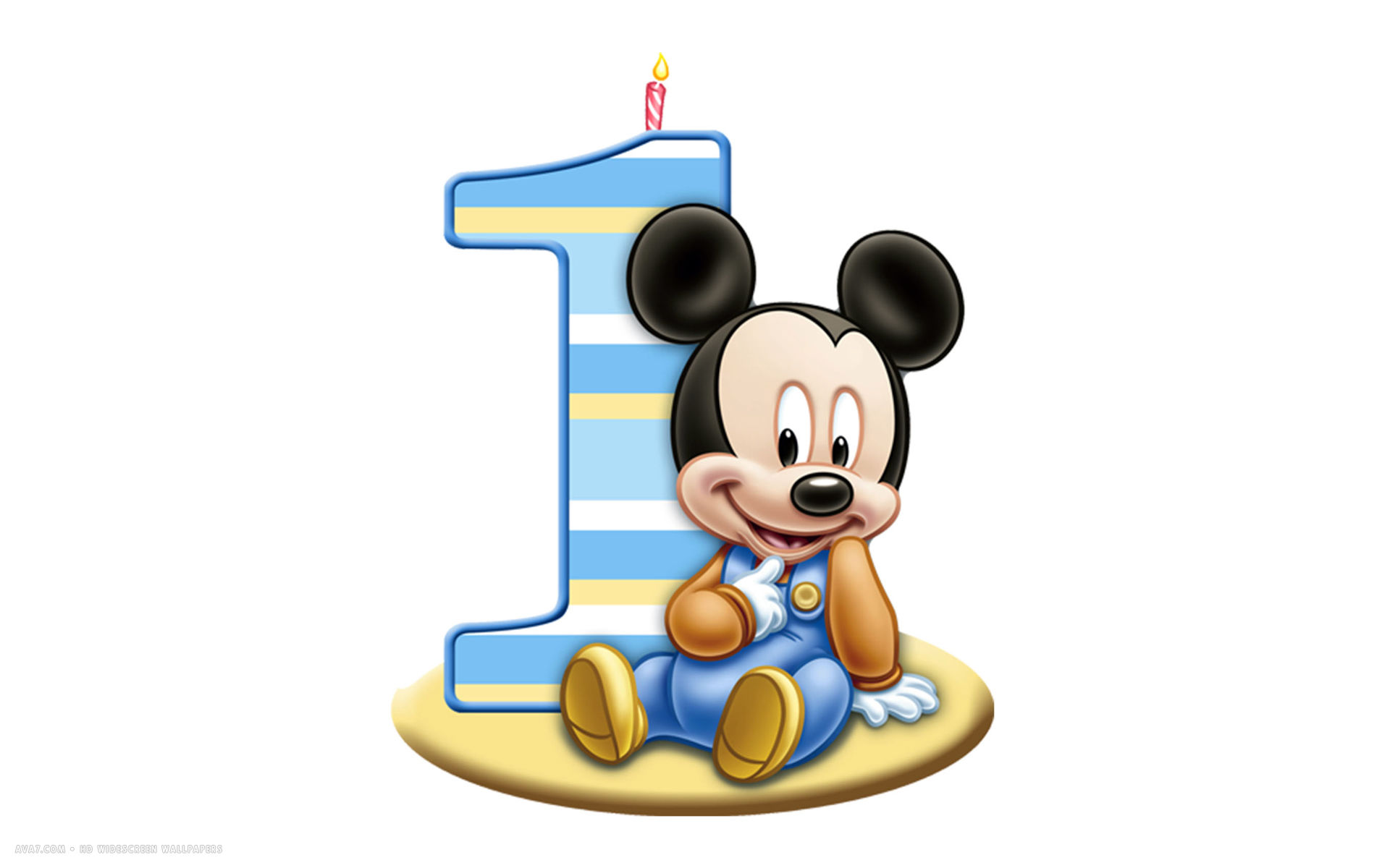 Happy Birthday 1St Number Candle Mickey Mouse Disney White Simple Hd Widescreen Wallpaper - Mickey Head, Transparent background PNG HD thumbnail
