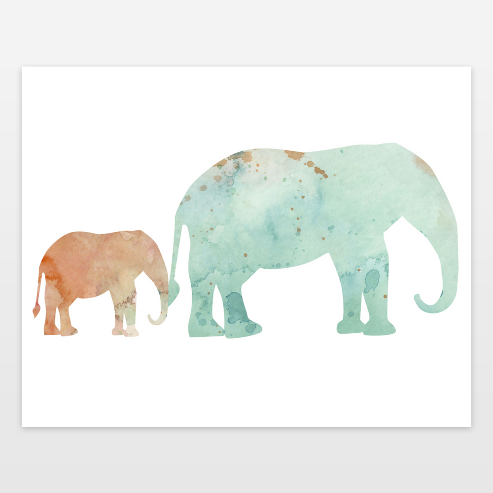 Peachy Mint Elephant Mom And Baby Art Print By Goodnightmoon On Boomboomprints - Mom And Baby Elephant, Transparent background PNG HD thumbnail