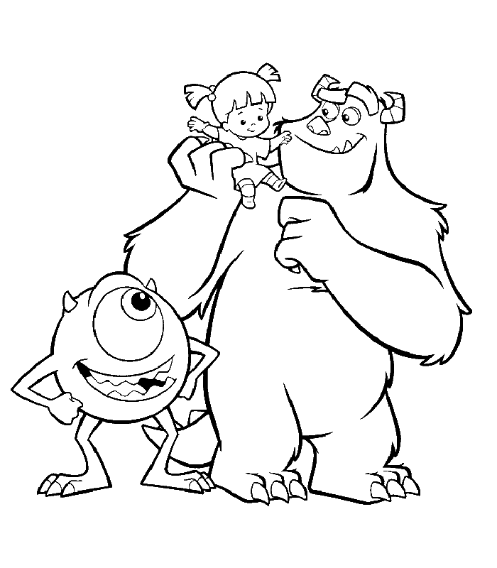 Disney Coloring Page: Monsters Inc.   Sulley And Mike With Boo - Monster Inc Black And White, Transparent background PNG HD thumbnail