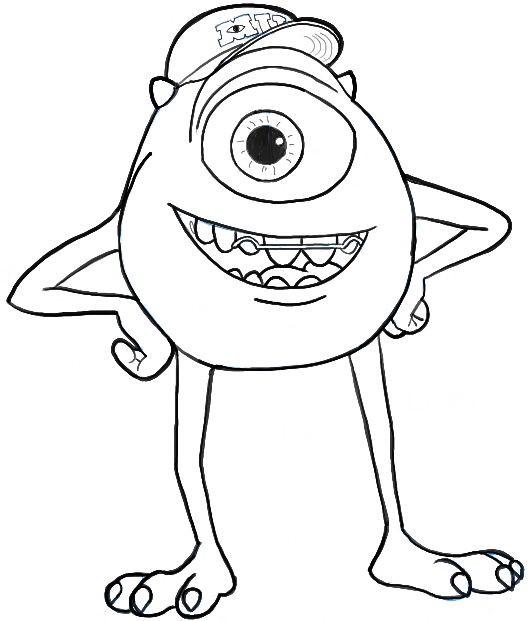 Finished Drawing Mike Wazowski From Monsters University U0026 Monsters Inc - Monster Inc Black And White, Transparent background PNG HD thumbnail