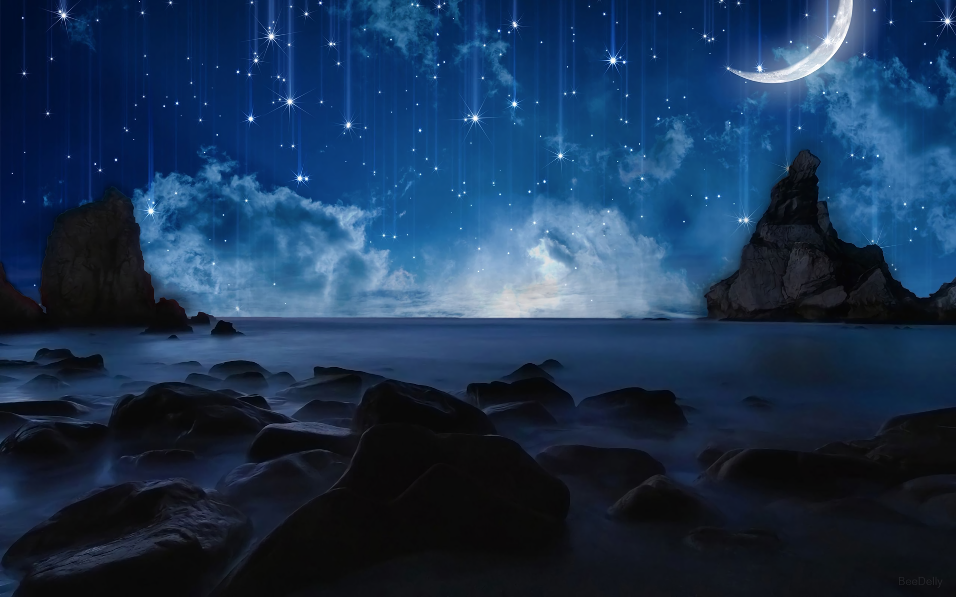 Artistic   Ocean Artistic Space Rock Star Moon Sky Wallpaper - Moon And Star, Transparent background PNG HD thumbnail