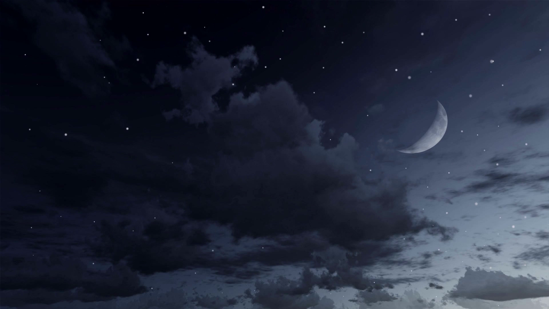 Fantastic Starry Night Sky With Half Moon And Falling Stars Meteors In Cinemagraph Style. Loop Able Animation Rendered In 4K Motion Background   Videoblocks - Moon And Star, Transparent background PNG HD thumbnail