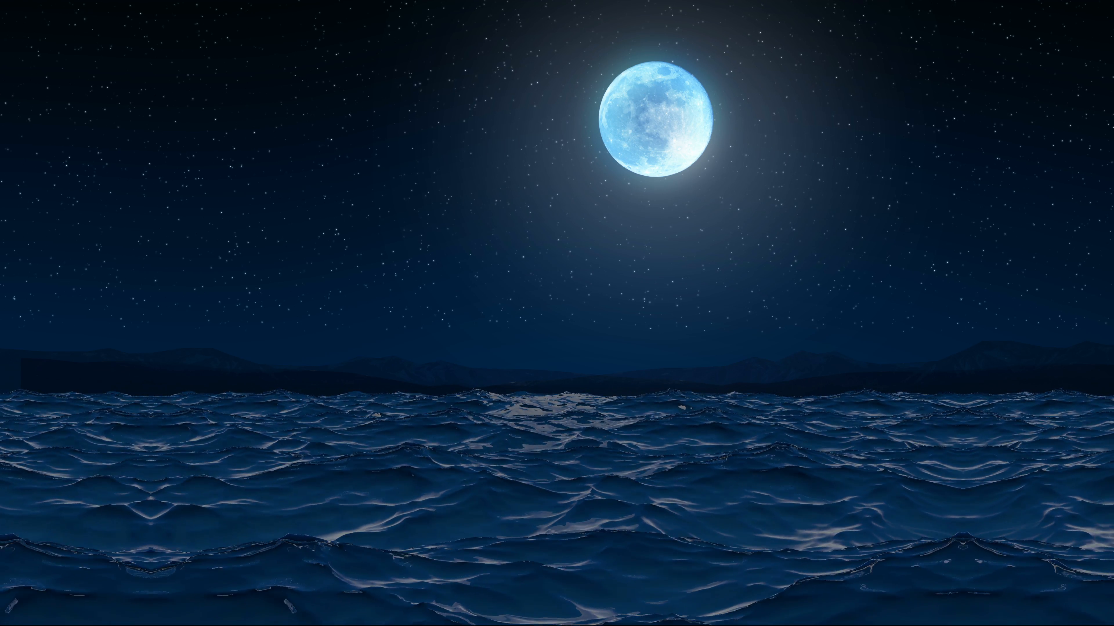 Seamless 3D Animation Sea Wave And Ripple On The Seaside Shore Beach At Night With Sparkling Stars And Moon Glowing In 4K Ultra Hd Motion Background   Hdpng.com  - Moon And Star, Transparent background PNG HD thumbnail