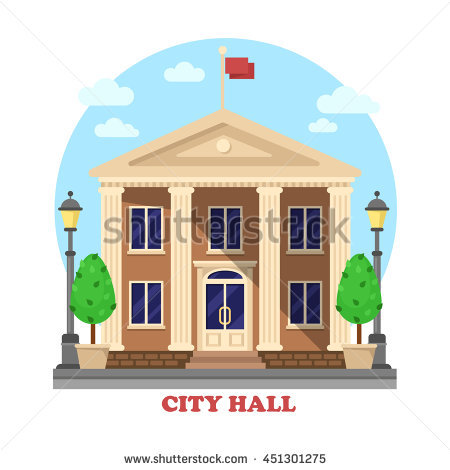 City Hall Architecture Facade Of Building Exterior With Flag On Top And Bushes Near Entrance With - Municipal Hall, Transparent background PNG HD thumbnail