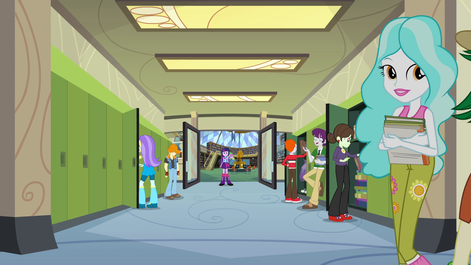 Twilight And Spike In The Hallway Eg.png - My School, Transparent background PNG HD thumbnail