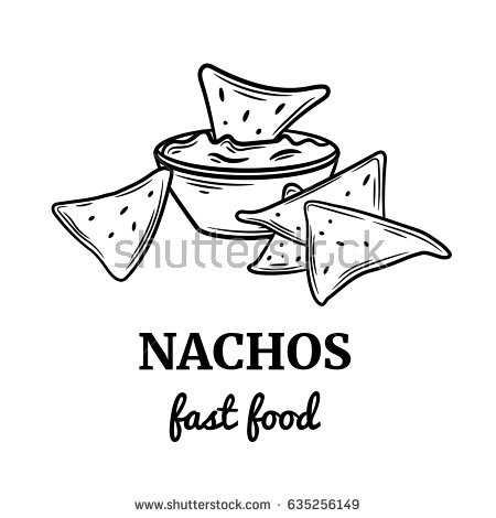 Hand Drawn Nachos Icon. Vector Badge Fast Food Sketch Style For Brochures, Banner, - Nachos Black And White, Transparent background PNG HD thumbnail