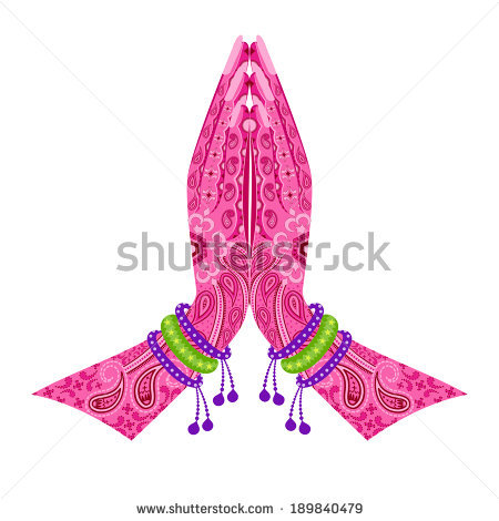 Easy To Edit Vector Illustration Of Indian Hand In Greeting Posture Of Namaste In Floral Design - Namaskar Hand, Transparent background PNG HD thumbnail