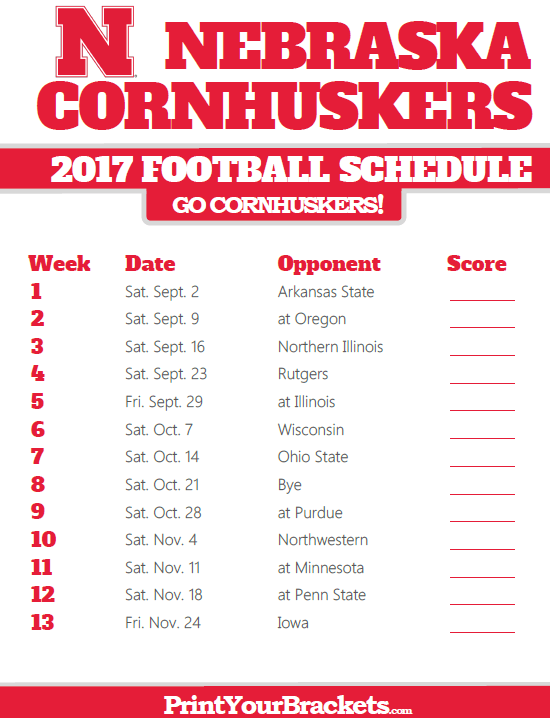 Printable Nebraska Cornhuskers Football Schedule - Nebraska Football, Transparent background PNG HD thumbnail