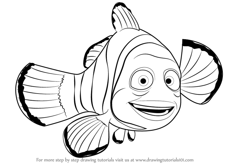 Nemo Fish PNG Black And White - How To Draw Marlin Fro