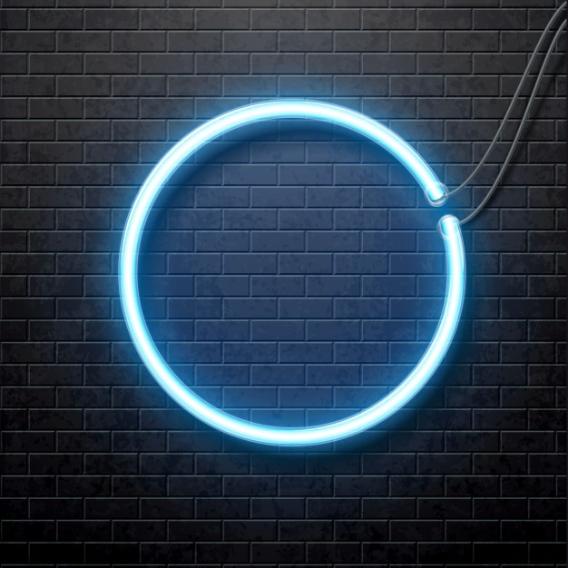 Neon Blue Circle Isolated On Black Brick Wall - Neon, Transparent background PNG HD thumbnail