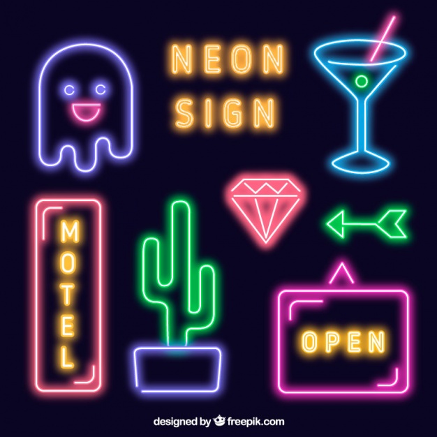 Bright Neon Signs Collection Free Vector - Neon Sign, Transparent background PNG HD thumbnail