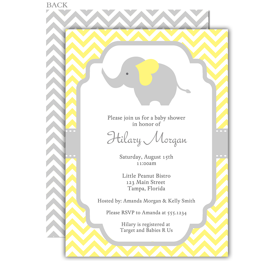 Chevron Elephant Yellow Baby Shower Invitation - Neutral Baby Shower, Transparent background PNG HD thumbnail