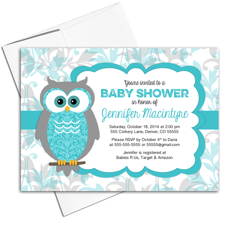 Gender Neutral Baby Shower Invites | Owl Invitations | Turquoise And Gray | Printable Or Printed - Neutral Baby Shower, Transparent background PNG HD thumbnail