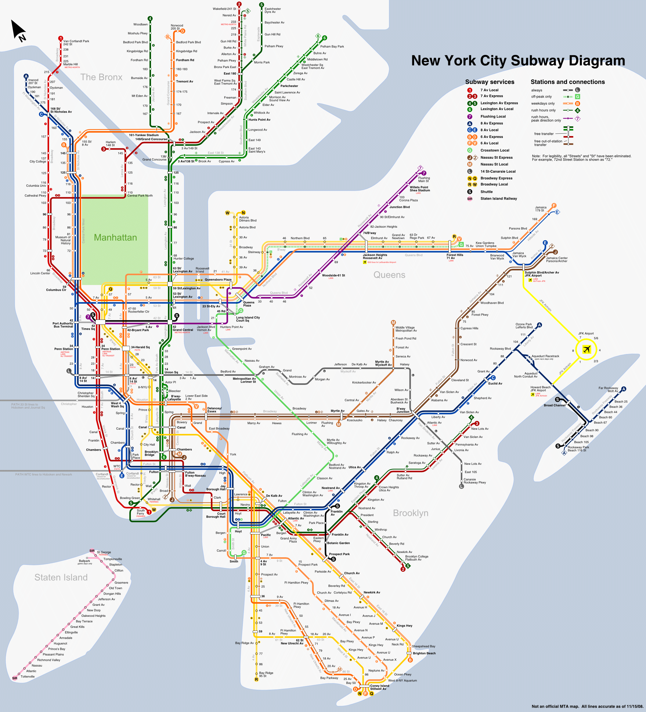 New York Subway Map (Metro) Large Map - New York Subway, Transparent background PNG HD thumbnail