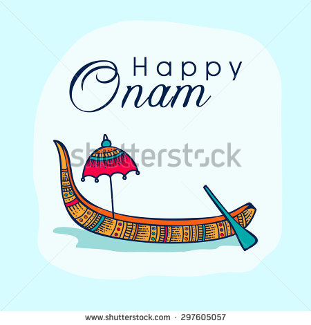 Beautiful Greeting Card Decorated With Floral Snake Boat And Umbrella On Shiny Sky Blue Background For - Onam Boat, Transparent background PNG HD thumbnail
