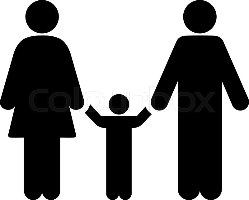 Parents And Child Vector Icon. Style Is Flat Symbol, Black Color, Rounded Angles, White Background, Vector - One Kid Black And White, Transparent background PNG HD thumbnail