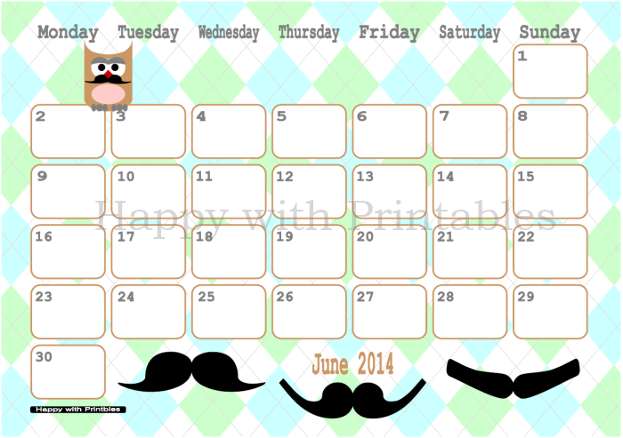Calendar June 2014 Printable   Moustache   Owl   Cute Planner - Owl Calendar, Transparent background PNG HD thumbnail