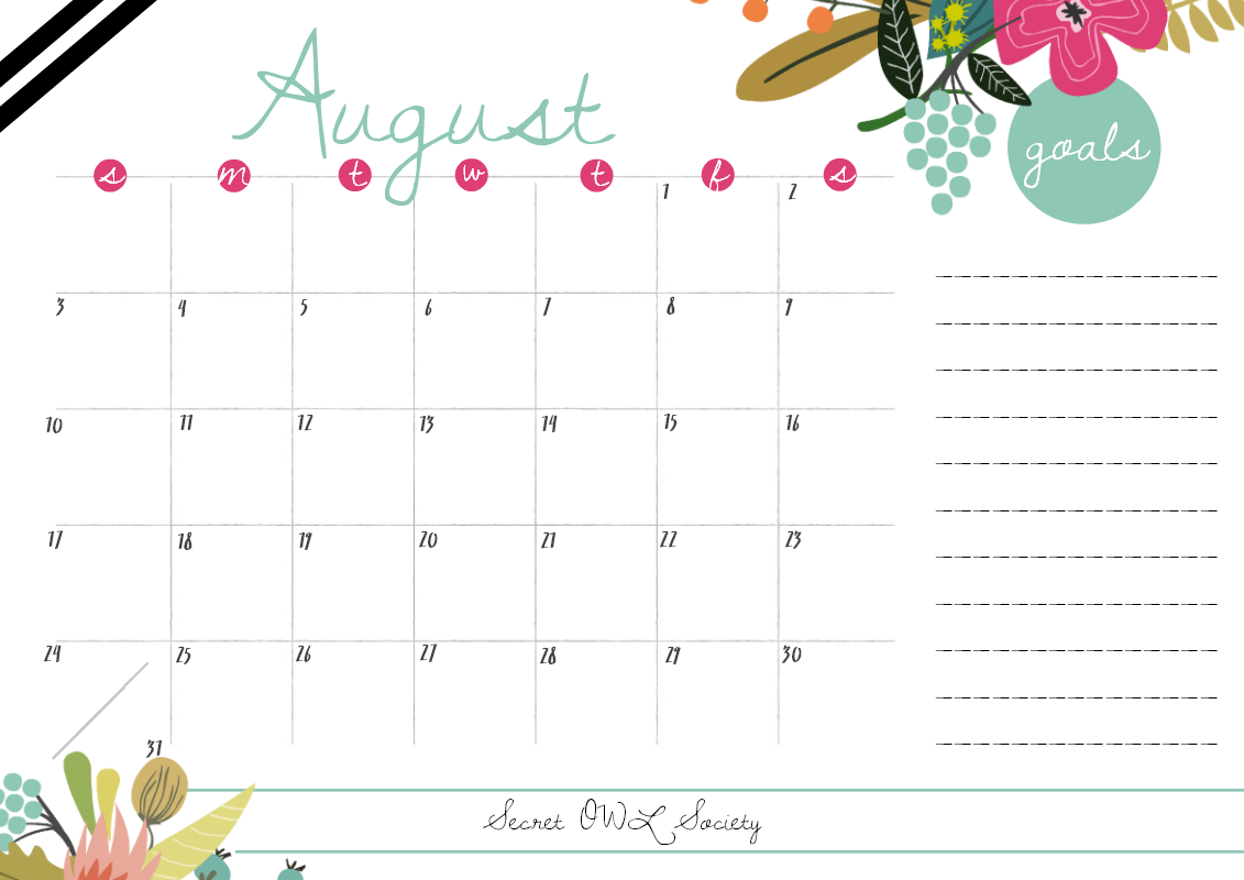 Freebie Friday: August Calendar - Owl Calendar, Transparent background PNG HD thumbnail