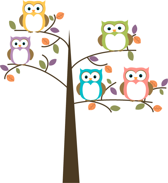 Owl Cartoon | Colorful Owls in Pretty Tree Clip Art - Colorful Owls inPretty Tree, Owls In A Tree PNG - Free PNG