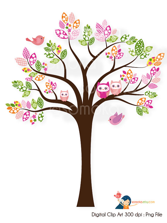 Sweet Bird And Tree Clipart Set With Cute Little Owl. - Owls In A Tree, Transparent background PNG HD thumbnail