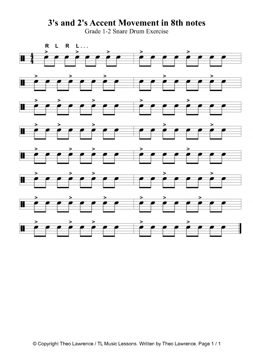 In This Drum Sheet Music Exercise Sheet, We Will Be Playing 16 Bars Of 8Th Notes, With Accents Based On 2U0027S And 3U0027S Patterns On All The Bars On The Left Hdpng.com  - Page Accents, Transparent background PNG HD thumbnail