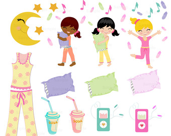 Pajama Party Clipart, Girls P