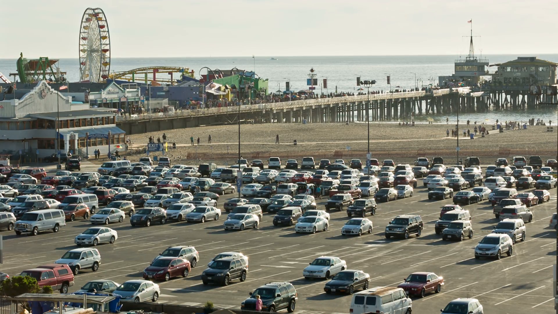 Busy Parking Lot Outside Santa Monica Pier, Cars Parking With Ferris Wheel In Background 1080 Hd Stock Video Footage   Videoblocks - Parking Lot, Transparent background PNG HD thumbnail