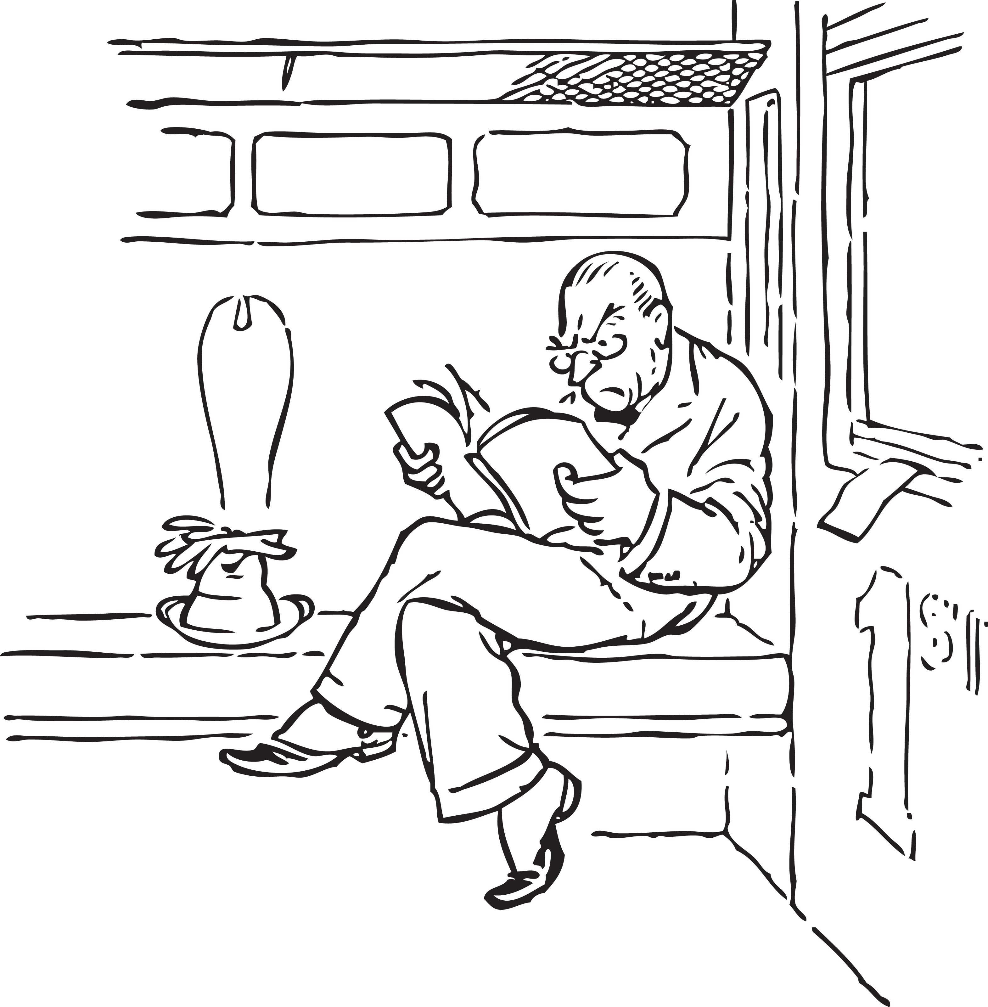Free Retro Clipart Of Angry Passenger Reading Book On Train #0001147 . - Passenger Train Black And White, Transparent background PNG HD thumbnail