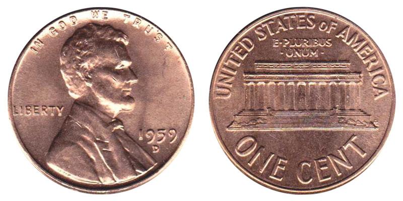 In 1958, A New Design By Frank Gasparro Featured The Lincoln Memorial In Washington D.c. On The Back Of The Penny. The New Design Was Released In 1959 In Hdpng.com  - Penny Front And Back, Transparent background PNG HD thumbnail