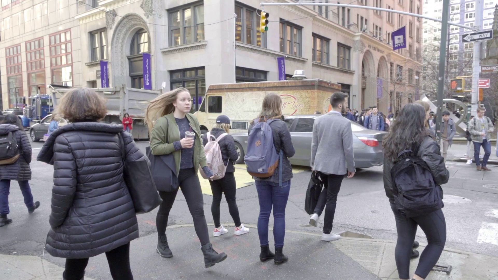 People Walking Cold Winter Day Nyu Flag Washington Square South Nyc Stock Video Footage   Videoblocks - People In Cold Winter, Transparent background PNG HD thumbnail