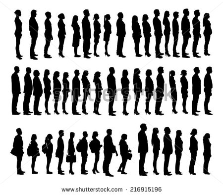 Collage Of Silhouette People Standing In Line Against White Background. Vector Image - People Waiting In A Line Kids, Transparent background PNG HD thumbnail