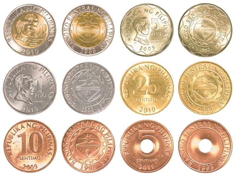 Philippines Peso Coins Sorted White Background - Philippine Peso Coins, Transparent background PNG HD thumbnail