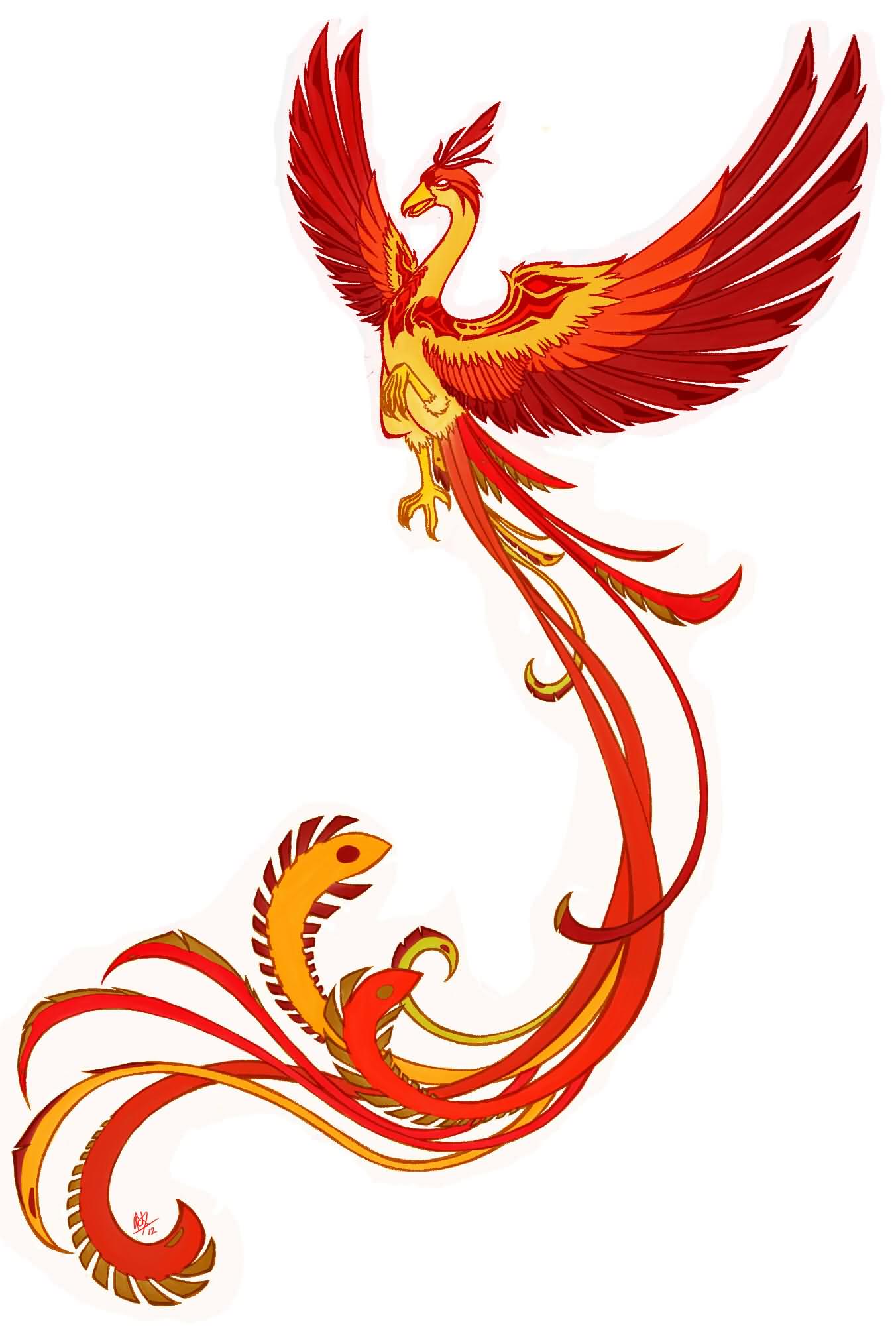 Attractive Flying Phoenix Tattoo Design By Scuro Acheson - Phoenix Tattoos, Transparent background PNG HD thumbnail