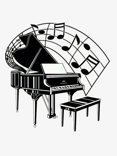 Vector black and white piano 