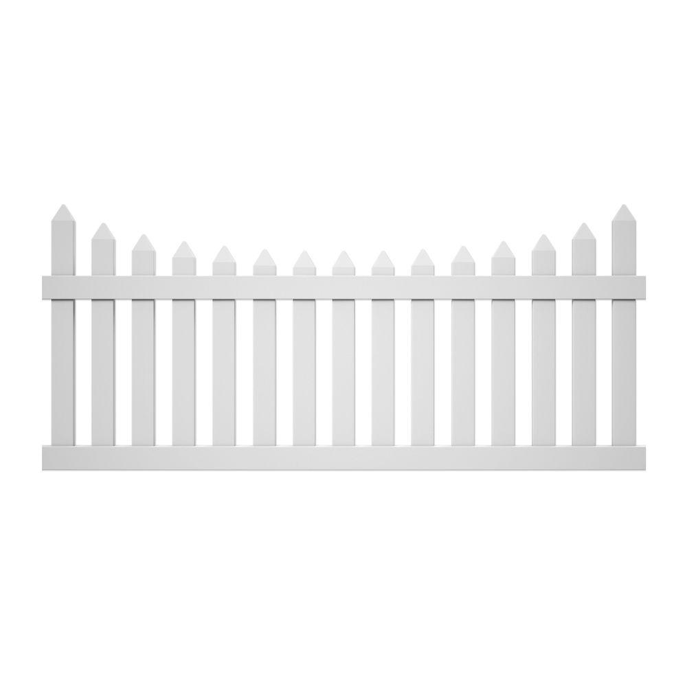 Picket Fence Png Hd - W White Vinyl Westchester Scalloped Spaced Picket Fence Panel 118686   The Home Depot, Transparent background PNG HD thumbnail