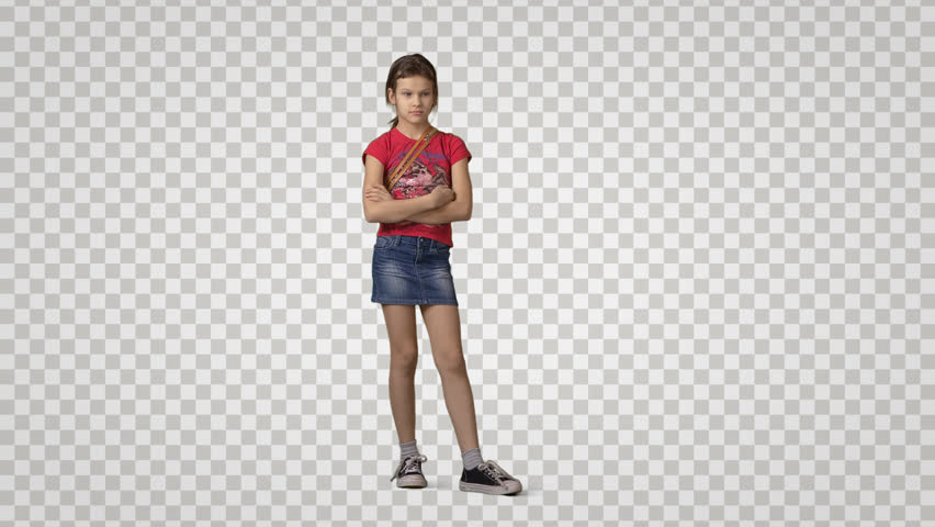 Little Girl In Red T Shirt Stands, Looks, Waits Somebody. Front View - Picture Of A Boy, Transparent background PNG HD thumbnail